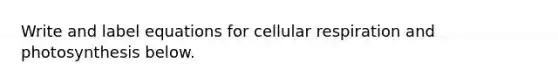 Write and label equations for cellular respiration and photosynthesis below.