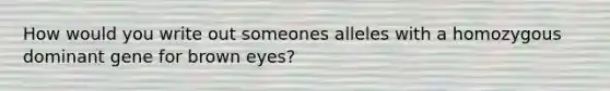 How would you write out someones alleles with a homozygous dominant gene for brown eyes?