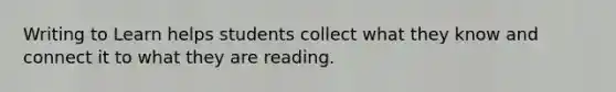 Writing to Learn helps students collect what they know and connect it to what they are reading.