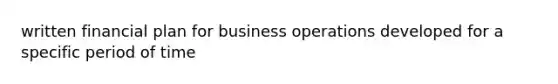 written financial plan for business operations developed for a specific period of time