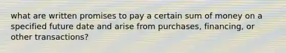 what are written promises to pay a certain sum of money on a specified future date and arise from purchases, financing, or other transactions?