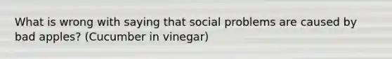 What is wrong with saying that social problems are caused by bad apples? (Cucumber in vinegar)