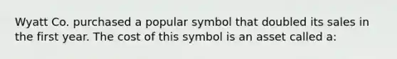 Wyatt Co. purchased a popular symbol that doubled its sales in the first year. The cost of this symbol is an asset called a: