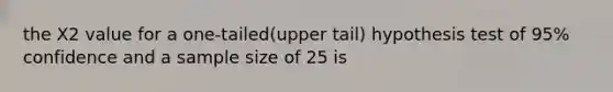 the X2 value for a one-tailed(upper tail) hypothesis test of 95% confidence and a sample size of 25 is