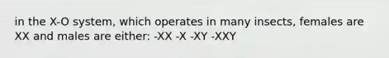 in the X-O system, which operates in many insects, females are XX and males are either: -XX -X -XY -XXY