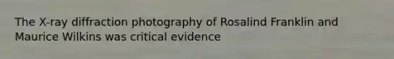 The X-ray diffraction photography of Rosalind Franklin and Maurice Wilkins was critical evidence