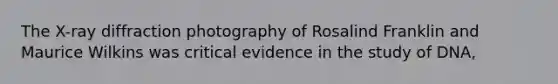 The X-ray diffraction photography of Rosalind Franklin and Maurice Wilkins was critical evidence in the study of DNA,