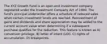 The XYZ Growth Fund is an open-end investment company registered under the Investment Company Act of 1940. The fund's principal underwriter offers a schedule of reduced sales when certain investment levels are reached. Reinvestment of gains and dividends and share appreciation may be added to the current account value when determining if a subsequent purchase qualifies for the reduction. This feature is known as A) conversion privilege. B) letter of intent (LOI). C) rights of accumulation. D) breakpoints.