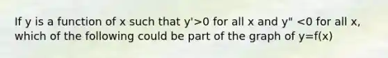 If y is a function of x such that y'>0 for all x and y" <0 for all x, which of the following could be part of the graph of y=f(x)