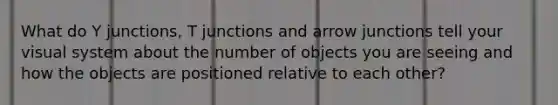 What do Y junctions, T junctions and arrow junctions tell your visual system about the number of objects you are seeing and how the objects are positioned relative to each other?