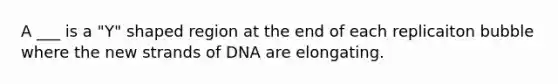 A ___ is a "Y" shaped region at the end of each replicaiton bubble where the new strands of DNA are elongating.