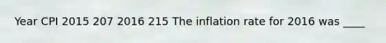 Year CPI 2015 207 2016 215 The inflation rate for 2016 was ____