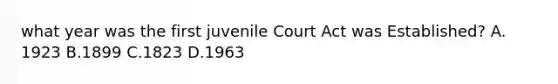 what year was the first juvenile Court Act was Established? A. 1923 B.1899 C.1823 D.1963