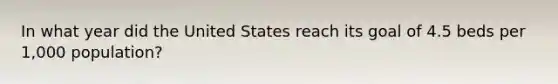 In what year did the United States reach its goal of 4.5 beds per 1,000 population?