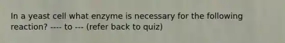 In a yeast cell what enzyme is necessary for the following reaction? ---- to --- (refer back to quiz)