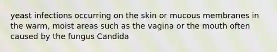 yeast infections occurring on the skin or mucous membranes in the warm, moist areas such as the vagina or the mouth often caused by the fungus Candida