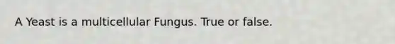 A Yeast is a multicellular Fungus. True or false.