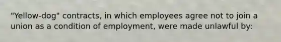 "Yellow-dog" contracts, in which employees agree not to join a union as a condition of employment, were made unlawful by: