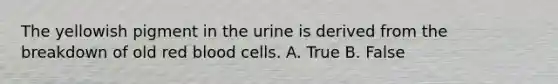 The yellowish pigment in the urine is derived from the breakdown of old red blood cells. A. True B. False