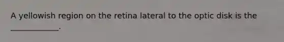 A yellowish region on the retina lateral to the optic disk is the ____________.