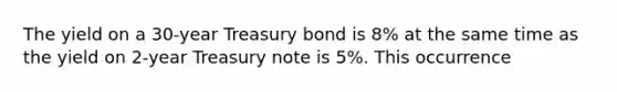 The yield on a 30-year Treasury bond is 8% at the same time as the yield on 2-year Treasury note is 5%. This occurrence