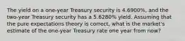 The yield on a one-year Treasury security is 4.6900%, and the two-year Treasury security has a 5.6280% yield. Assuming that the pure expectations theory is correct, what is the market's estimate of the one-year Treasury rate one year from now?