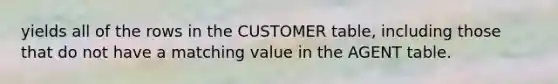 yields all of the rows in the CUSTOMER table, including those that do not have a matching value in the AGENT table.