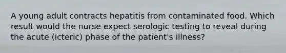 A young adult contracts hepatitis from contaminated food. Which result would the nurse expect serologic testing to reveal during the acute (icteric) phase of the patient's illness?