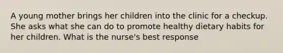 A young mother brings her children into the clinic for a checkup. She asks what she can do to promote healthy dietary habits for her children. What is the nurse's best response