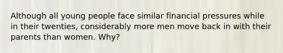 Although all young people face similar financial pressures while in their twenties, considerably more men move back in with their parents than women. Why?