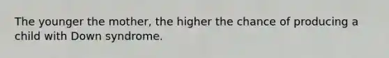 The younger the mother, the higher the chance of producing a child with Down syndrome.