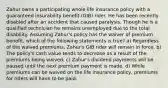 Zahur owns a participating whole life insurance policy with a guaranteed insurability benefit (GIB) rider. He has been recently disabled after an accident that caused paralysis. Though he is a qualified technician he remains unemployed due to the total disability. Assuming Zahur's policy has the waiver of premium benefit, which of the following statements is true? a) Regardless of the waived premiums, Zahur's GIB rider will remain in force. b) The policy's cash value tends to decrease as a result of the premiums being waived. c) Zahur's dividend payments will be paused until the next premium payment is made. d) While premiums can be waived on the life insurance policy, premiums for riders will have to be paid.