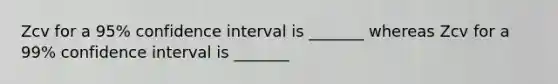 Zcv for a 95% confidence interval is _______ whereas Zcv for a 99% confidence interval is _______