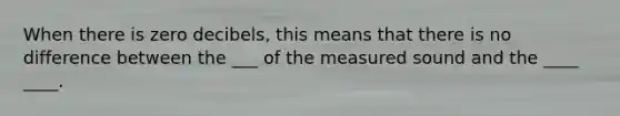 When there is zero decibels, this means that there is no difference between the ___ of the measured sound and the ____ ____.