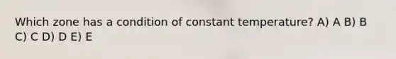 Which zone has a condition of constant temperature? A) A B) B C) C D) D E) E