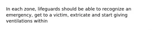In each zone, lifeguards should be able to recognize an emergency, get to a victim, extricate and start giving ventilations within