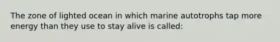 The zone of lighted ocean in which marine autotrophs tap more energy than they use to stay alive is called: