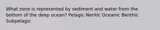 ​What zone is represented by sediment and water from the bottom of the deep ocean? ​Pelagic ​Neritic ​Oceanic Benthic ​Subpelagic