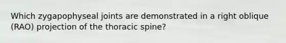 Which zygapophyseal joints are demonstrated in a right oblique (RAO) projection of the thoracic spine?