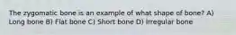 The zygomatic bone is an example of what shape of bone? A) Long bone B) Flat bone C) Short bone D) Irregular bone