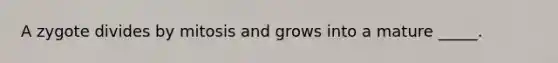 A zygote divides by mitosis and grows into a mature _____.