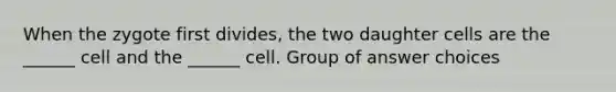 When the zygote first divides, the two daughter cells are the ______ cell and the ______ cell. Group of answer choices